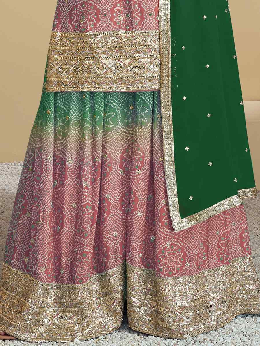 Multi Heavy Chinon Embroidered Festival Wedding Ready Sharara Pant Salwar Kameez