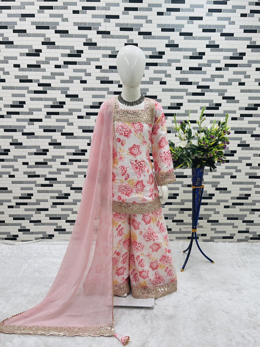 Multi Heavy chinon Embroidered Sequins Printed Ethnic Casual Festival Party Wedding Salwars Girls Wear