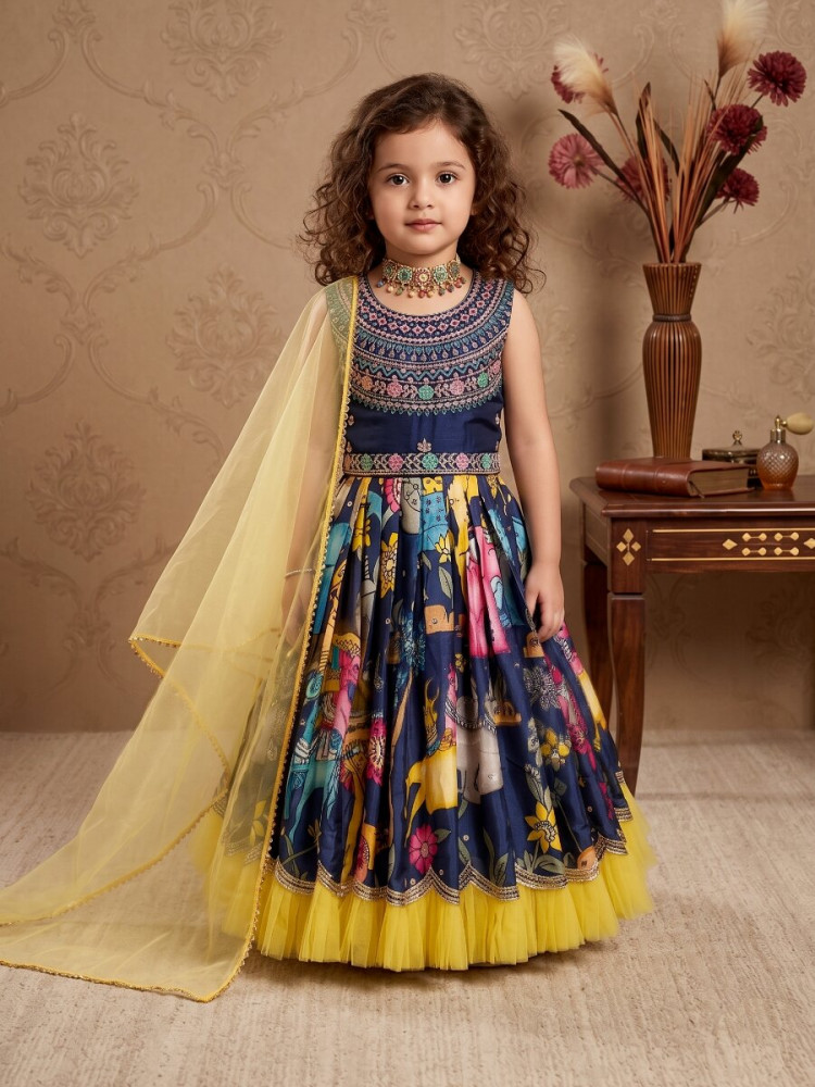 Image of Multi Heavy Chinon Printed Embroidered Sequins Ethnic Casual Festival Party Wedding Gown