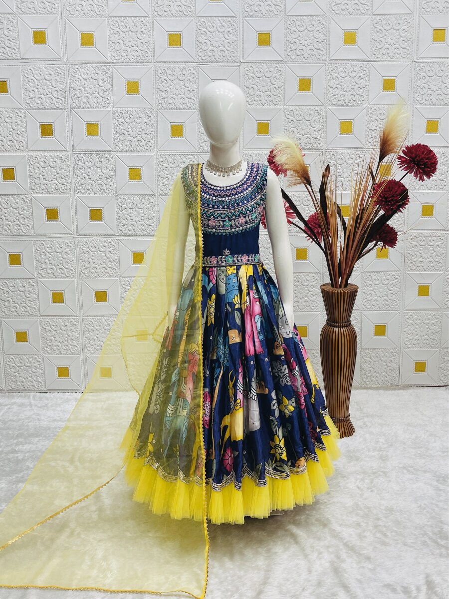 Multi Heavy Chinon Printed Embroidered Sequins Ethnic Casual Festival Party Wedding Gown