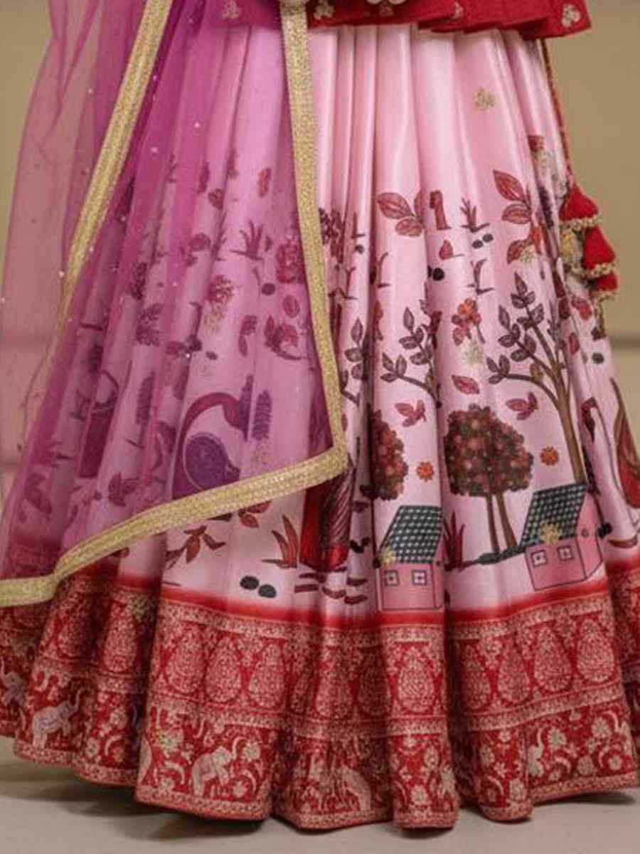 Multi Heavy Chinon Silk Embroidered Printed Kids Wear Wedding Festival Lehengas Girls Wear