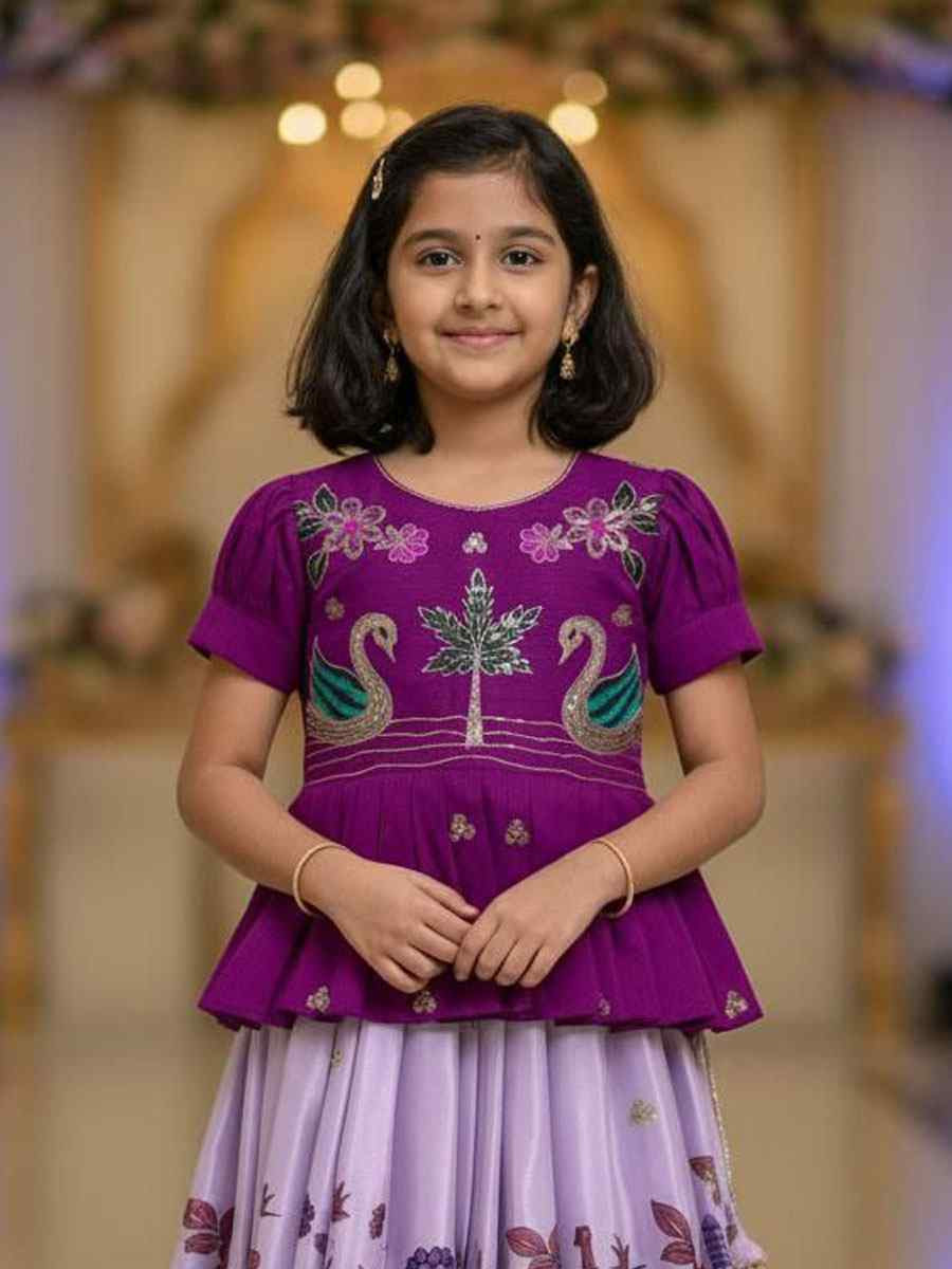 Multi Heavy Chinon Silk Embroidered Printed Kids Wear Wedding Festival Lehengas Girls Wear