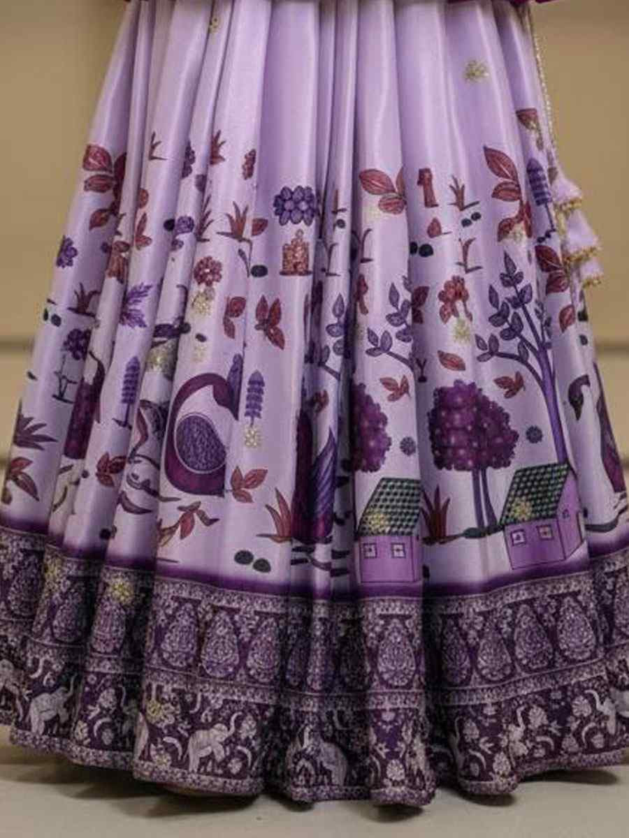 Multi Heavy Chinon Silk Embroidered Printed Kids Wear Wedding Festival Lehengas Girls Wear