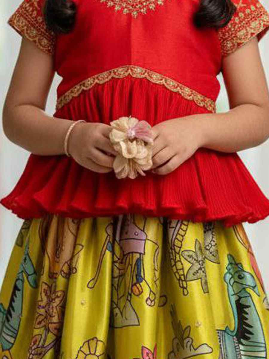 Multi Heavy Chinon Silk Embroidered Printed Kids Wear Wedding Festival Lehengas Girls Wear
