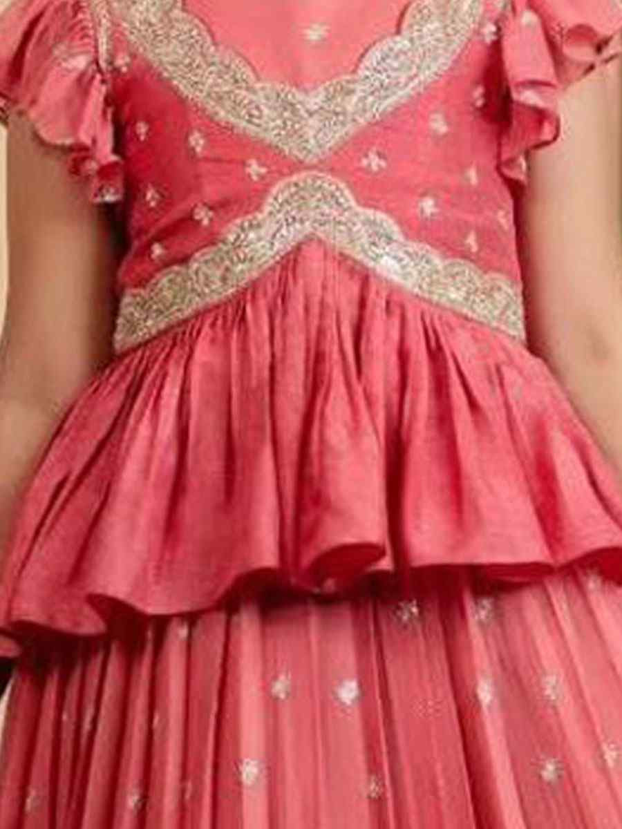 Multi Heavy Chinon Silk Embroidered Printed Kids Wear Wedding Festival Lehengas Girls Wear