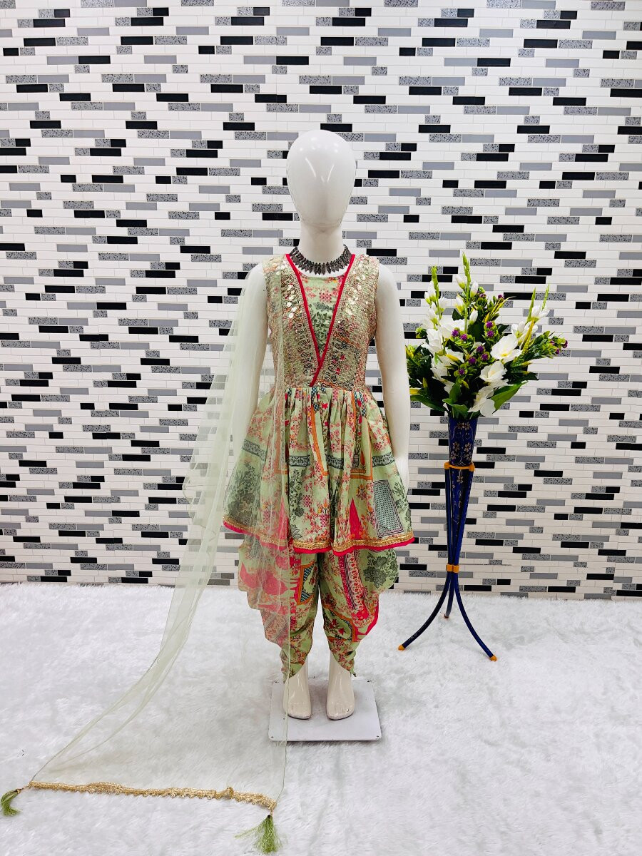 Multi Heavy Chinon Silk Embroidered Sequence Digital Print With Lace Traditional Ethnic Casual Festival Party Wedding Salwars Girls Wear