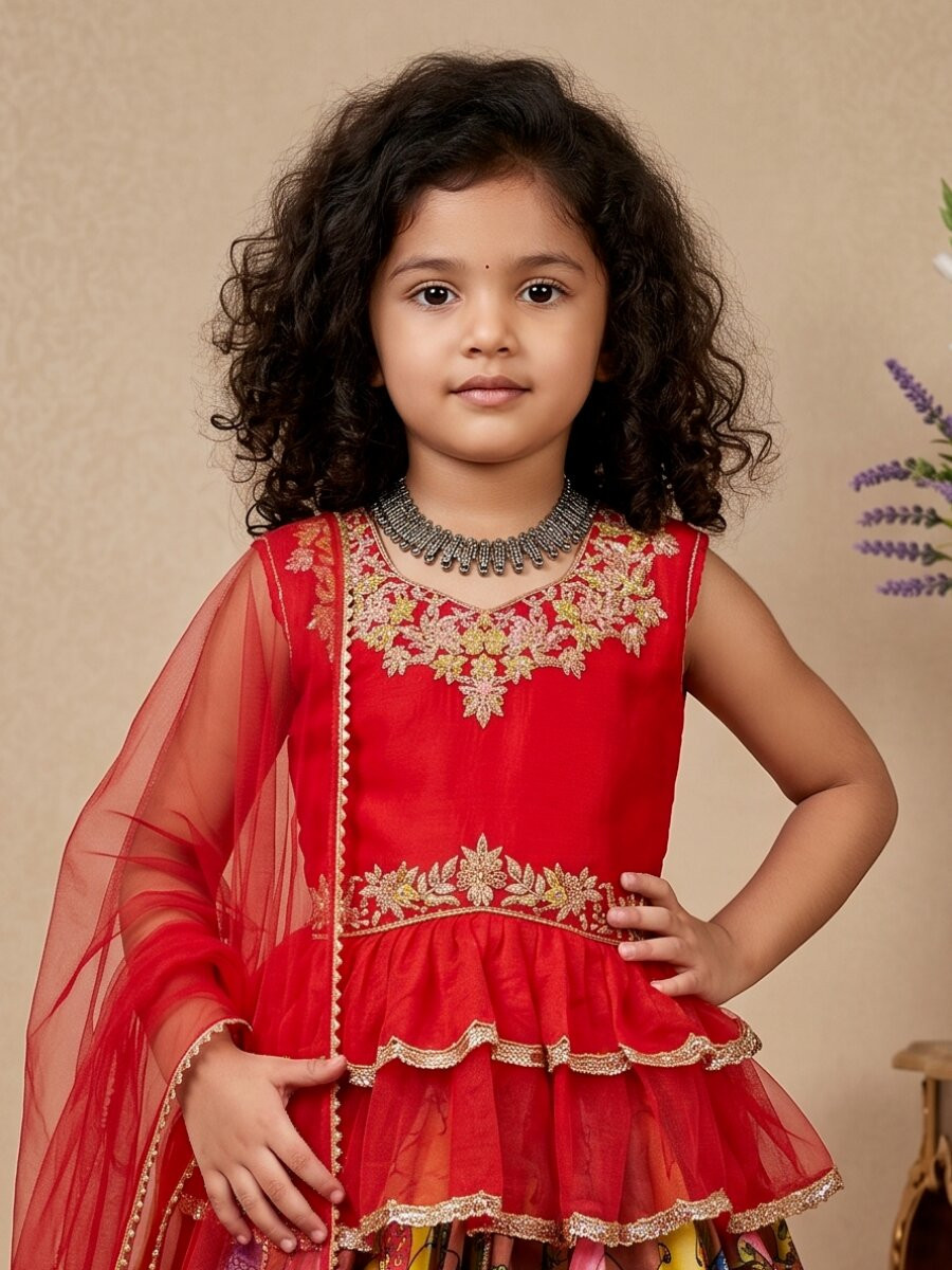 Multi Heavy Chinon Silk Embroidered Sequins Ethnic Casual Festival Party Wedding Lehengas Girls Wear