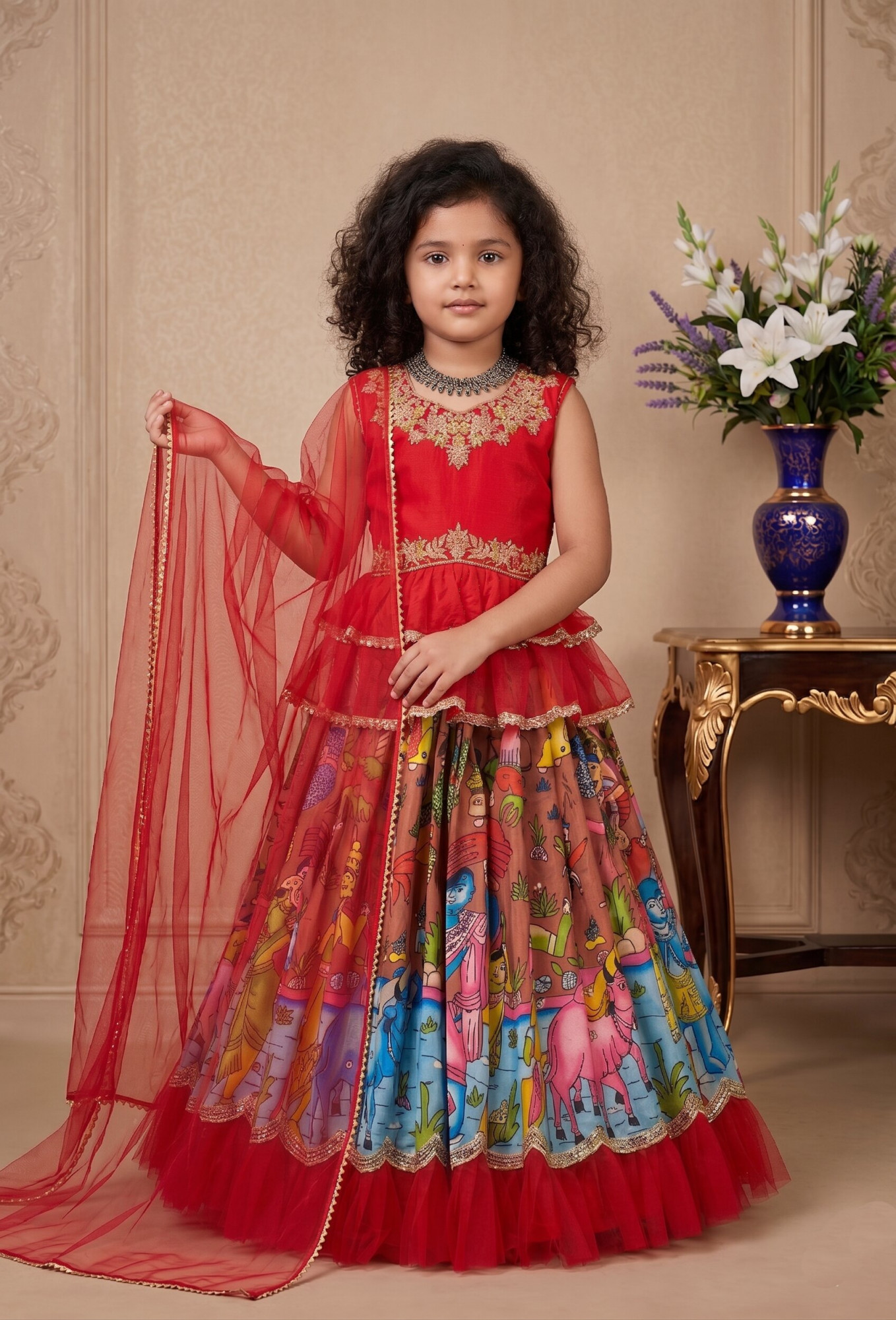 Multi Heavy Chinon Silk Embroidered Sequins Ethnic Casual Festival Party Wedding Lehengas Girls Wear