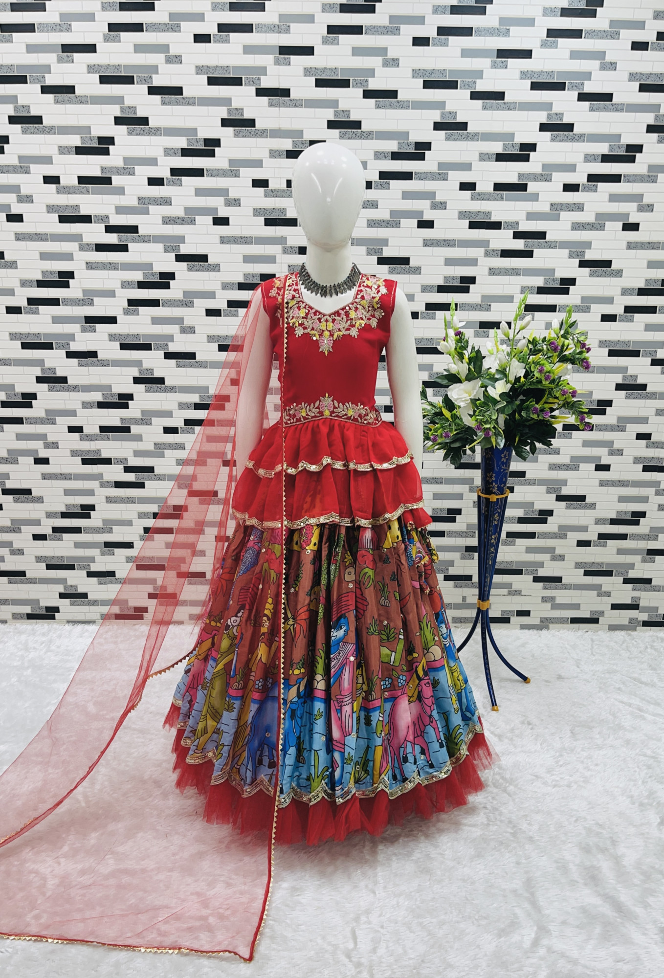 Multi Heavy Chinon Silk Embroidered Sequins Ethnic Casual Festival Party Wedding Lehengas Girls Wear