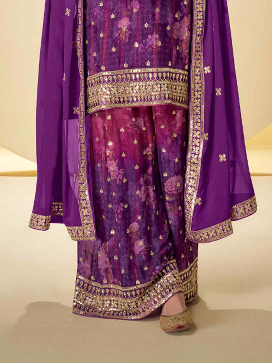 Multi Heavy Chinon Silk Embroidery Party Wedding Festival Casual Ready Palazzo Pant Salwar Kameez