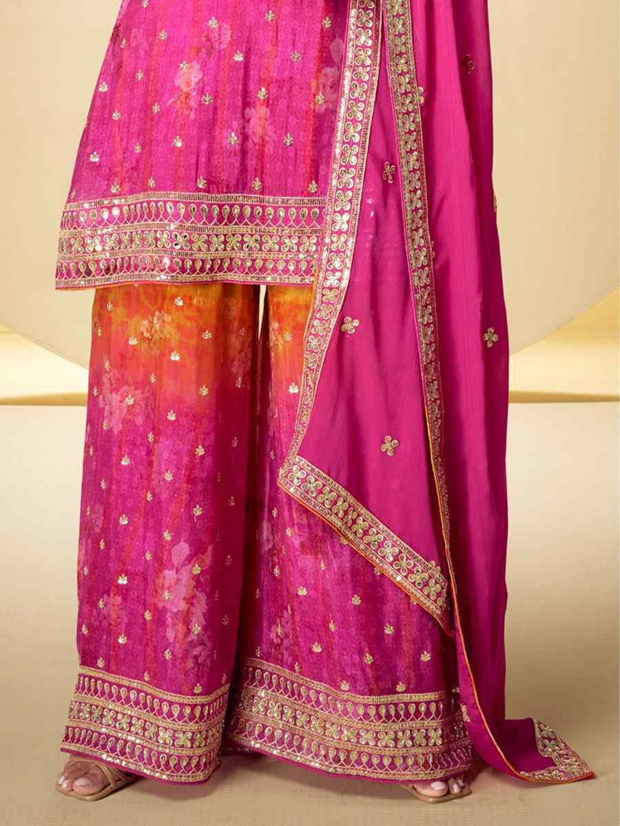 Multi Heavy Chinon Silk Embroidery Party Wedding Festival Casual Ready Palazzo Pant Salwar Kameez
