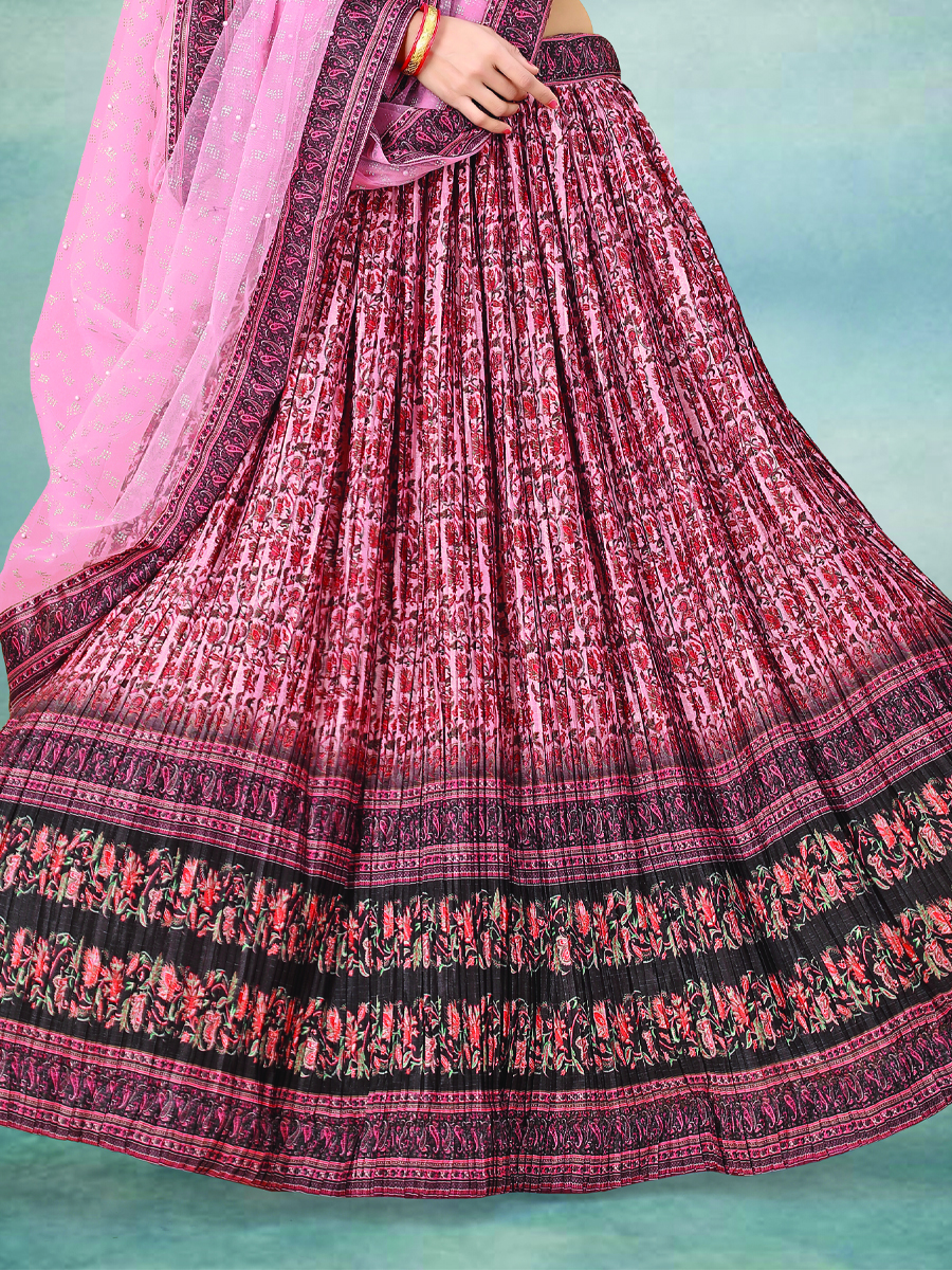 Multi Heavy Chinon Silk Printed Festival Wedding Contemporary Lehenga Choli