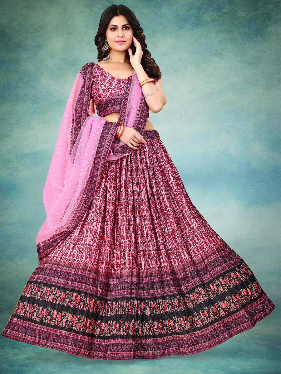 Multi Heavy Chinon Silk Printed Festival Wedding Contemporary Lehenga Choli
