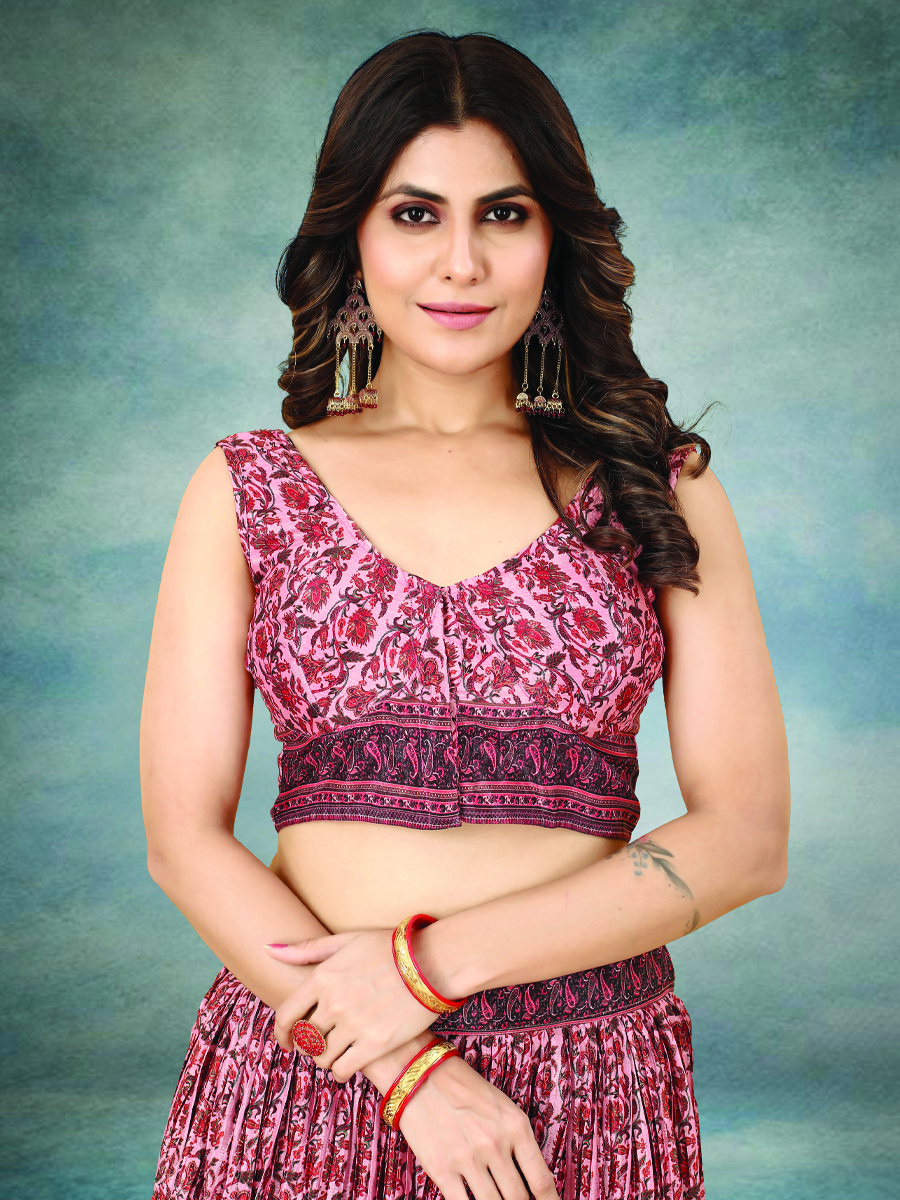 Multi Heavy Chinon Silk Printed Festival Wedding Contemporary Lehenga Choli