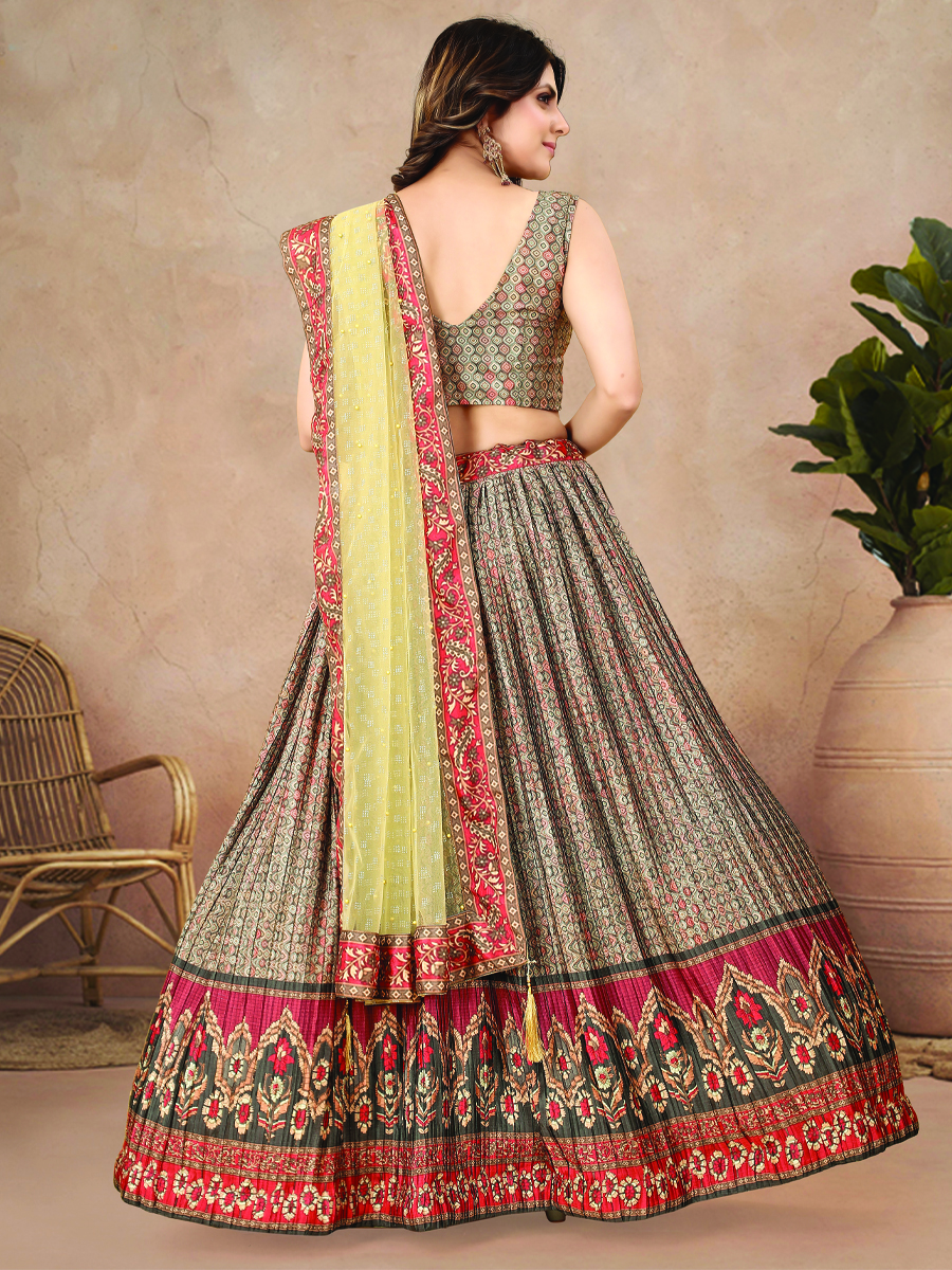 Multi Heavy Chinon Silk Printed Festival Wedding Contemporary Lehenga Choli