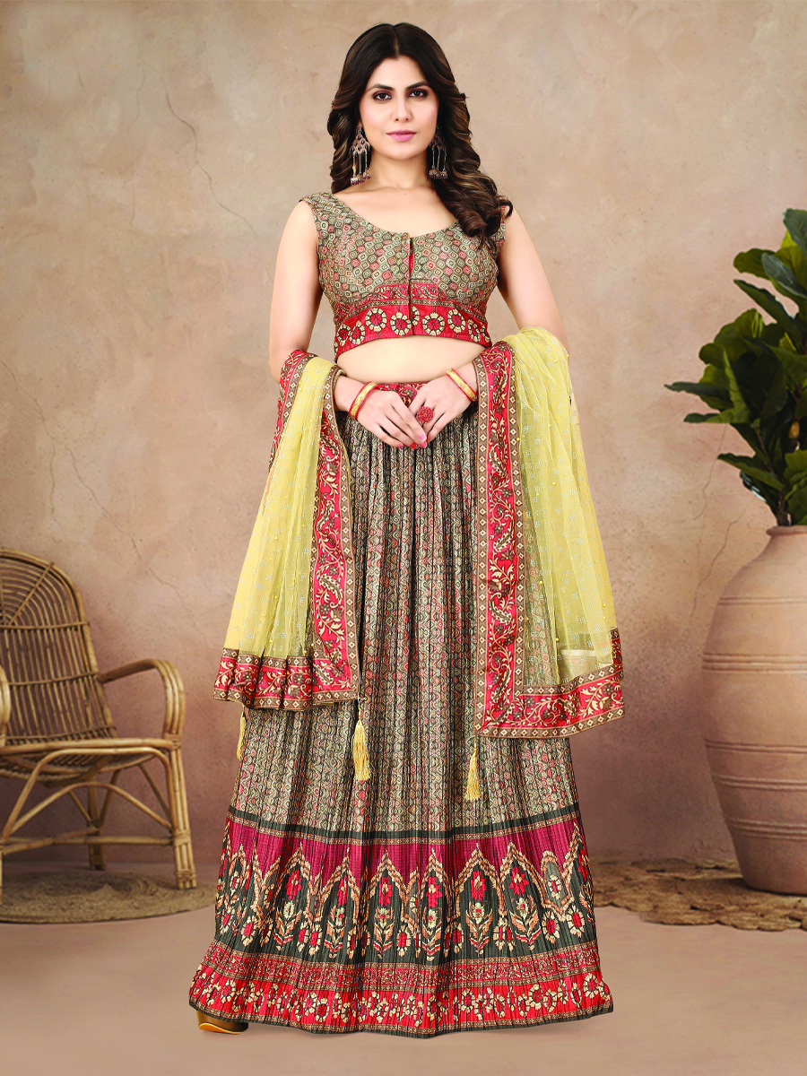 Multi Heavy Chinon Silk Printed Festival Wedding Contemporary Lehenga Choli