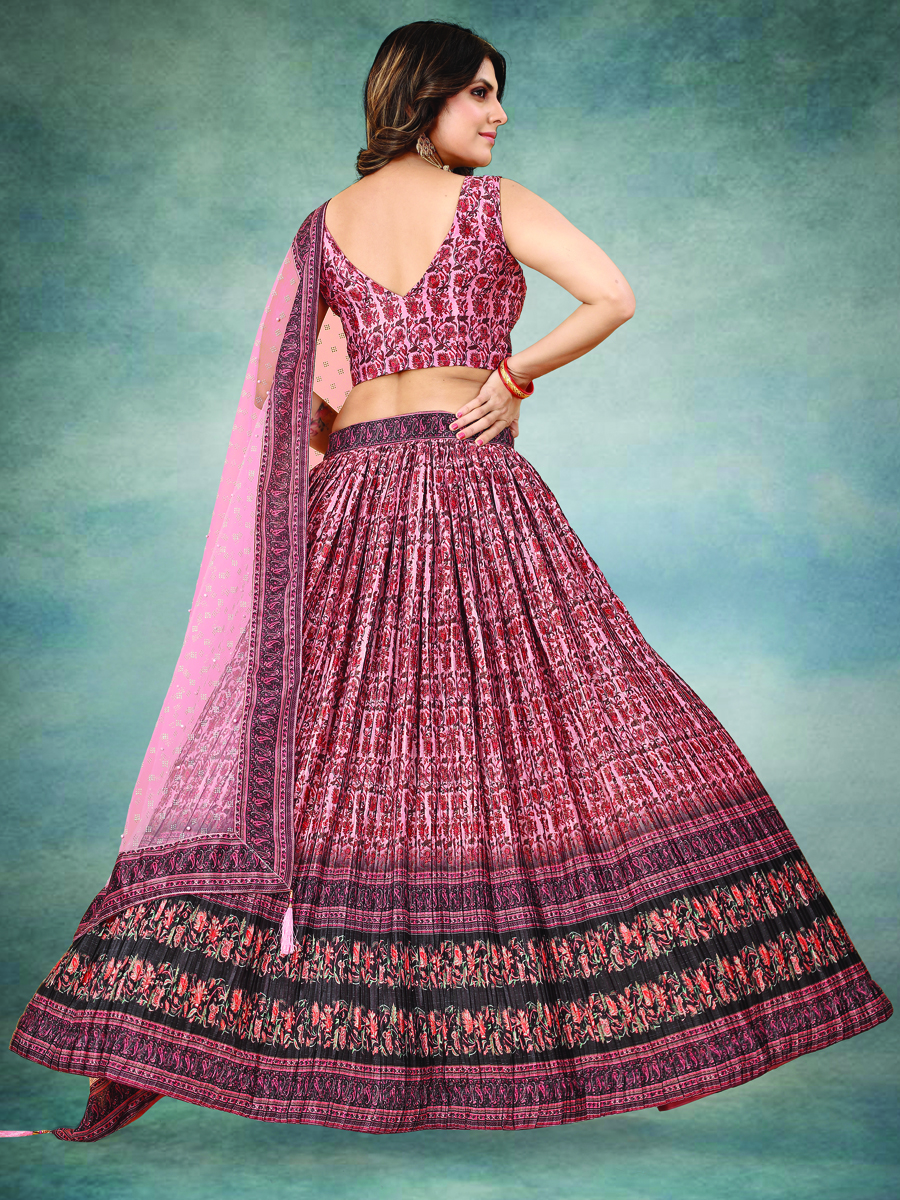 Multi Heavy Chinon Silk Printed Festival Wedding Contemporary Lehenga Choli