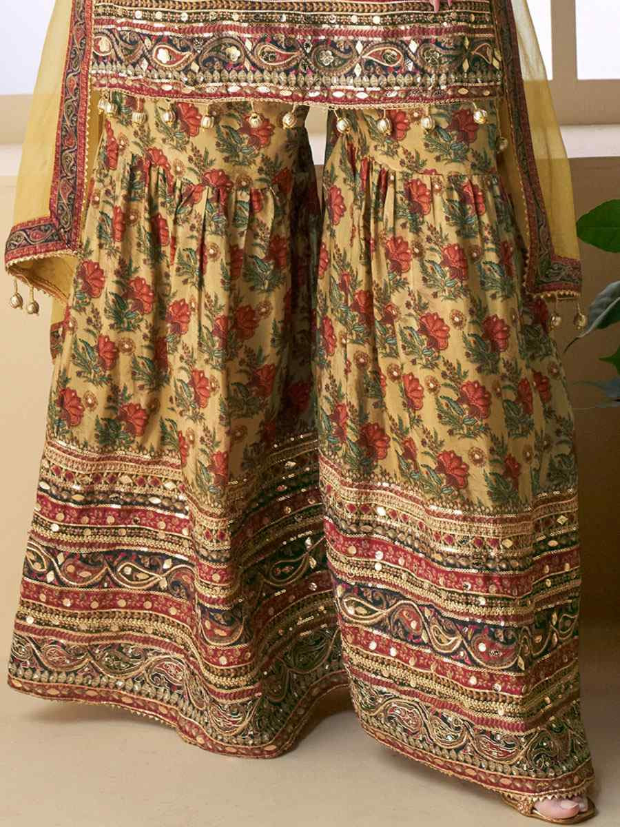 Multi Heavy Crep Silk Printed Embroidery Party Wedding Festival Casual Ready Sharara Pant Salwar Kameez