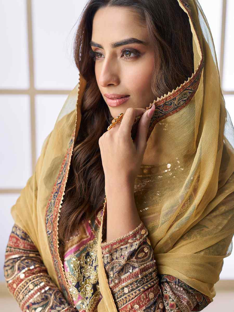 Multi Heavy Crep Silk Printed Embroidery Party Wedding Festival Casual Ready Sharara Pant Salwar Kameez