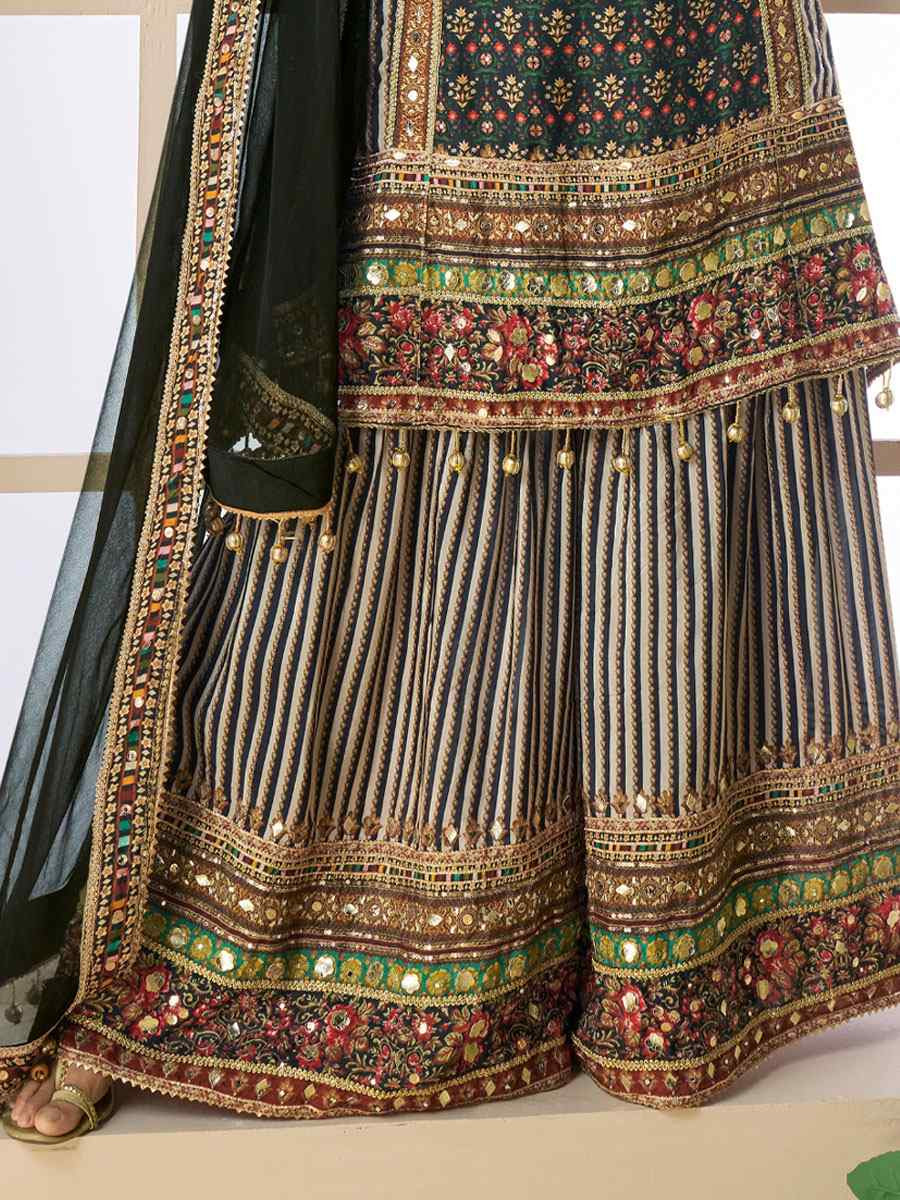 Multi Heavy Crep Silk Printed Embroidery Party Wedding Festival Casual Ready Sharara Pant Salwar Kameez