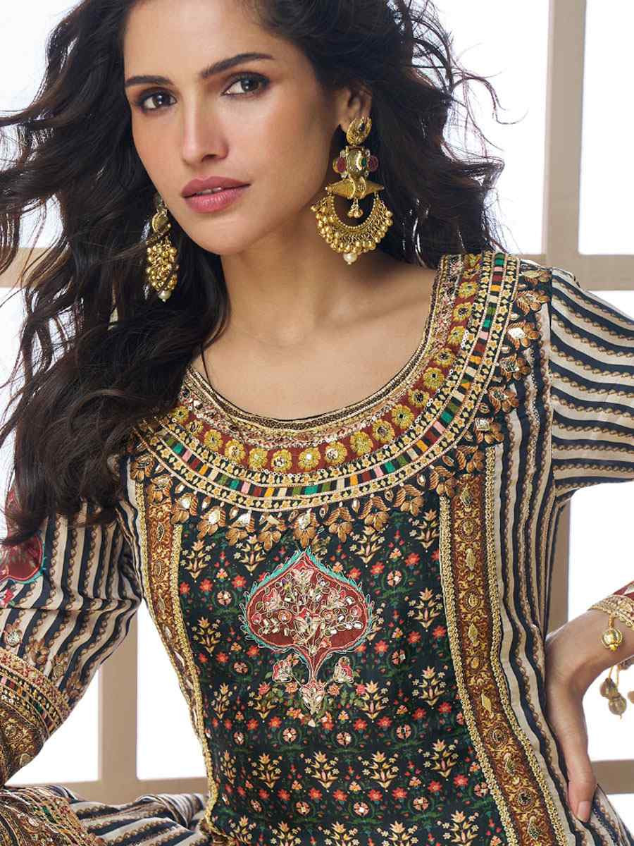 Multi Heavy Crep Silk Printed Embroidery Party Wedding Festival Casual Ready Sharara Pant Salwar Kameez