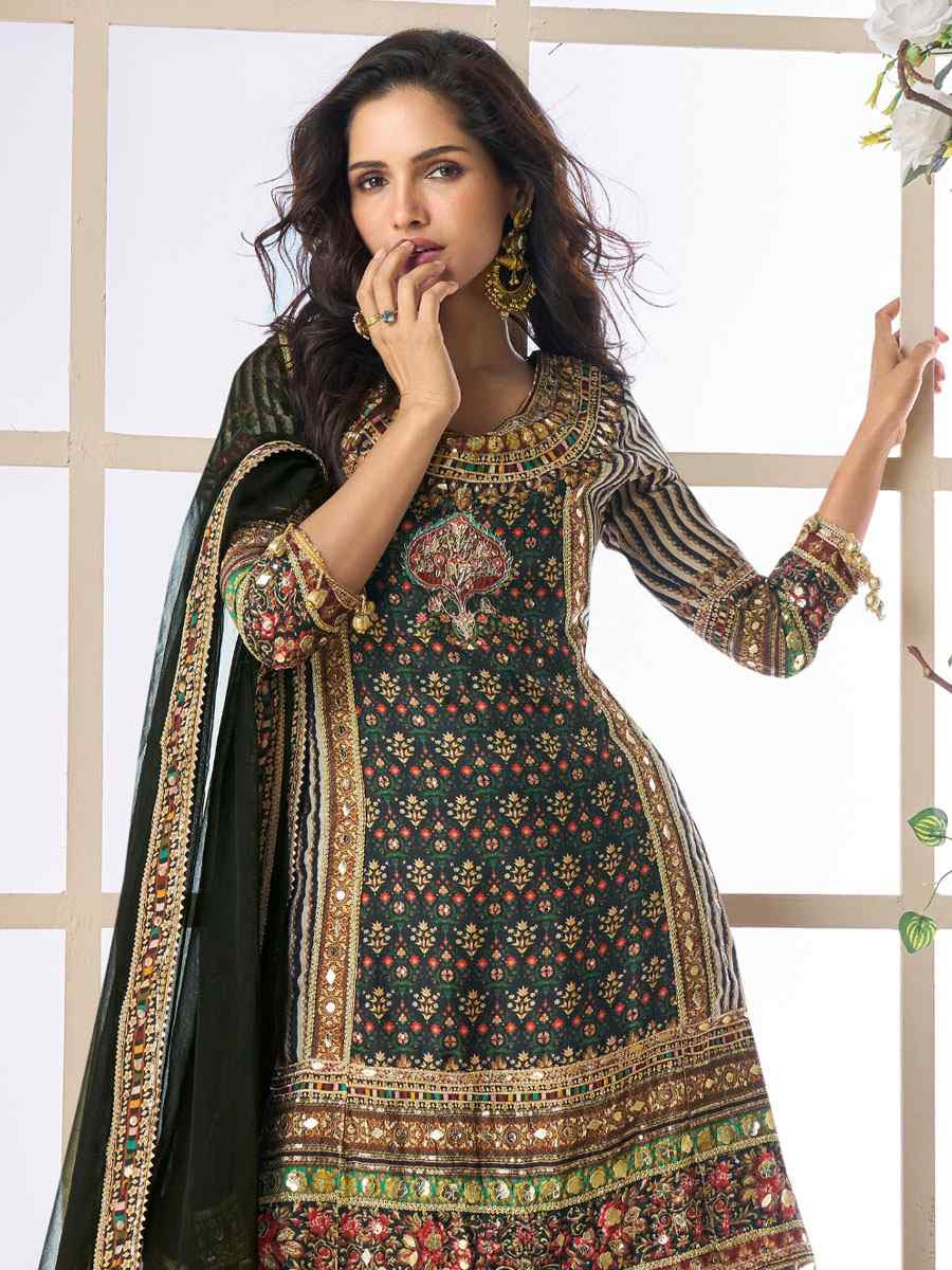 Multi Heavy Crep Silk Printed Embroidery Party Wedding Festival Casual Ready Sharara Pant Salwar Kameez