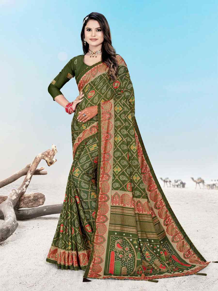 Multi Heavy Dull Moss Printed Festival Casual Contemporary Saree