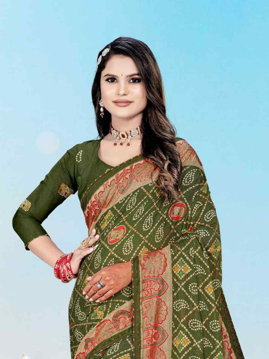 Multi Heavy Dull Moss Printed Festival Casual Contemporary Saree