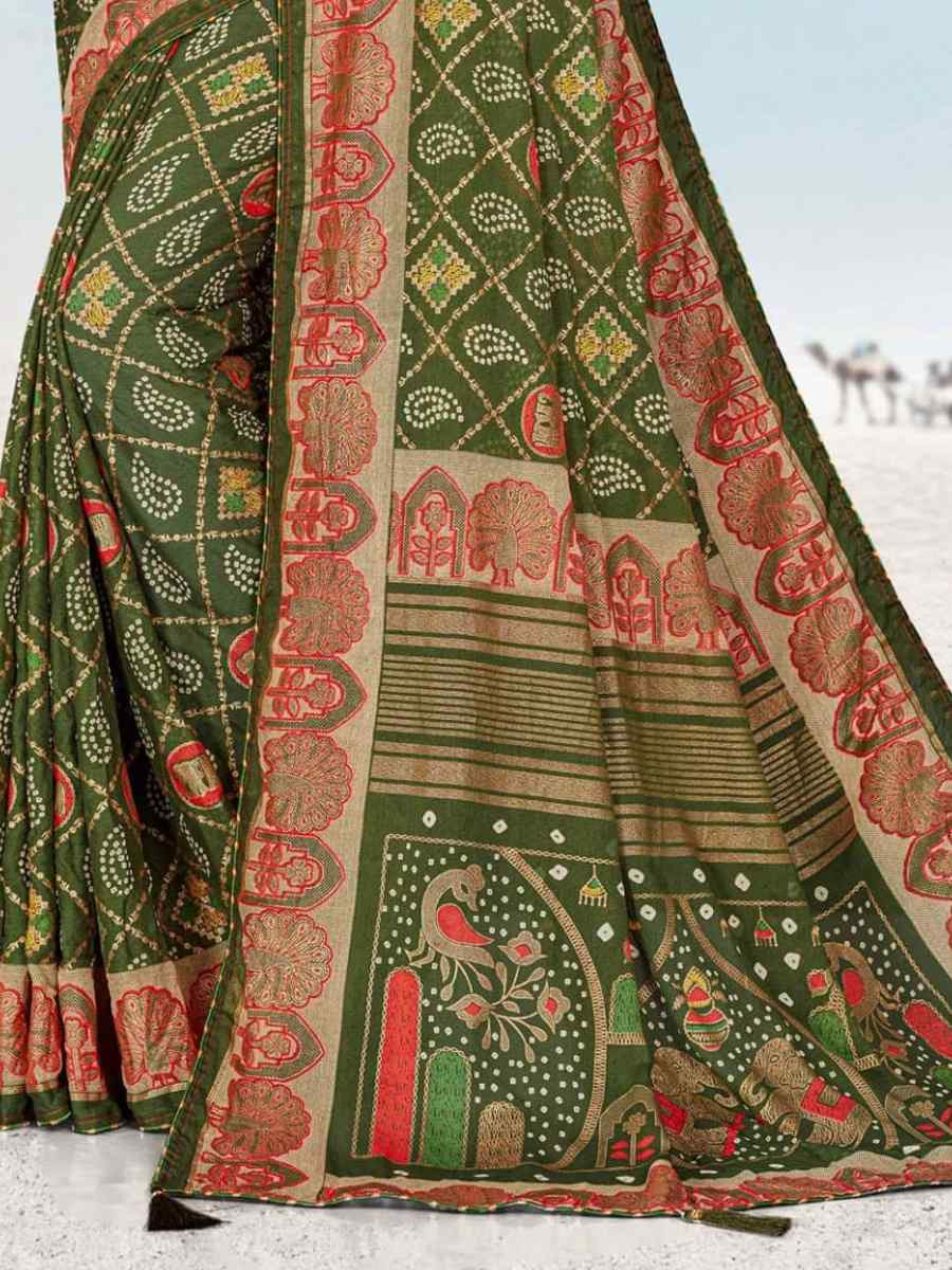 Multi Heavy Dull Moss Printed Festival Casual Contemporary Saree