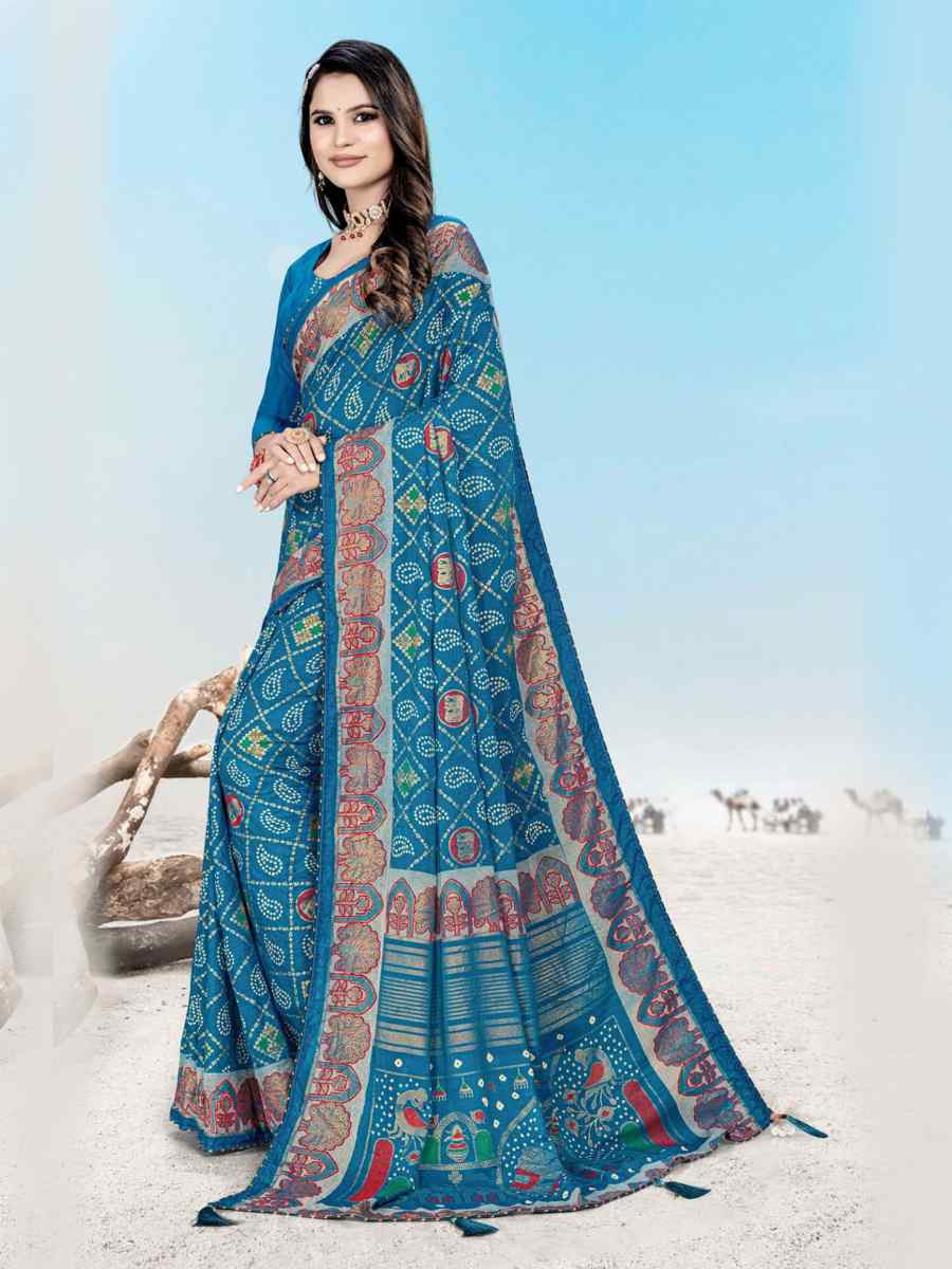 Multi Heavy Dull Moss Printed Festival Casual Contemporary Saree
