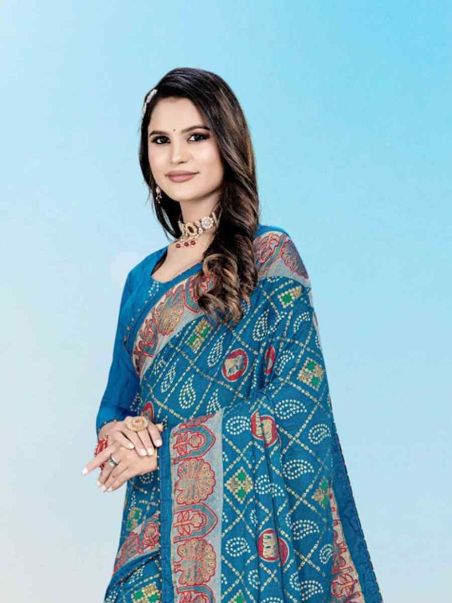 Multi Heavy Dull Moss Printed Festival Casual Contemporary Saree
