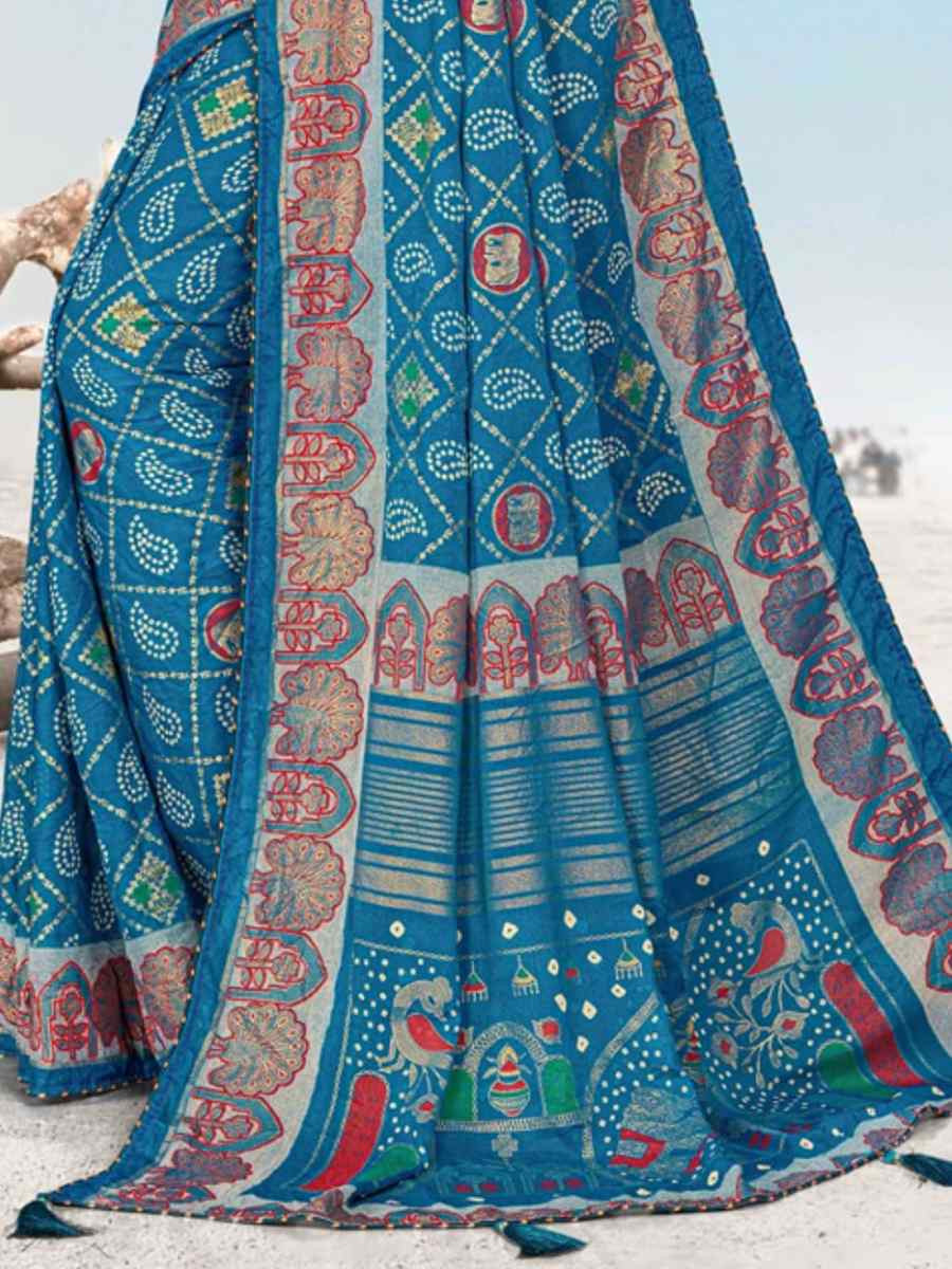 Multi Heavy Dull Moss Printed Festival Casual Contemporary Saree