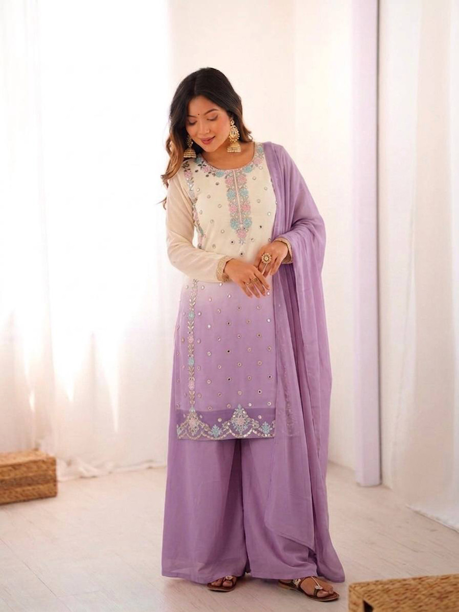 Multi Heavy Faux Georgette Embroidery Sequins Wedding Party Festival Casual Ready Palazzo Pant Salwar Kameez
