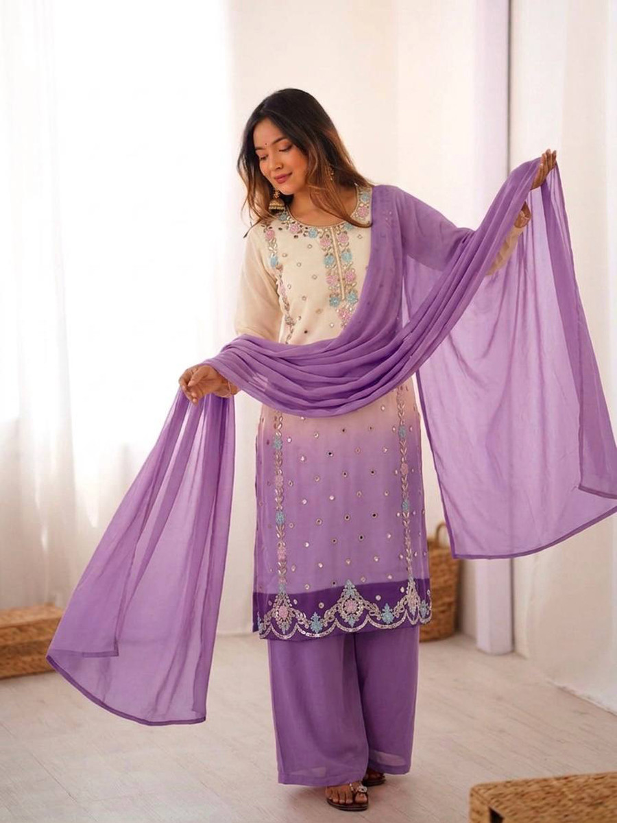 Multi Heavy Faux Georgette Embroidery Sequins Wedding Party Festival Casual Ready Palazzo Pant Salwar Kameez