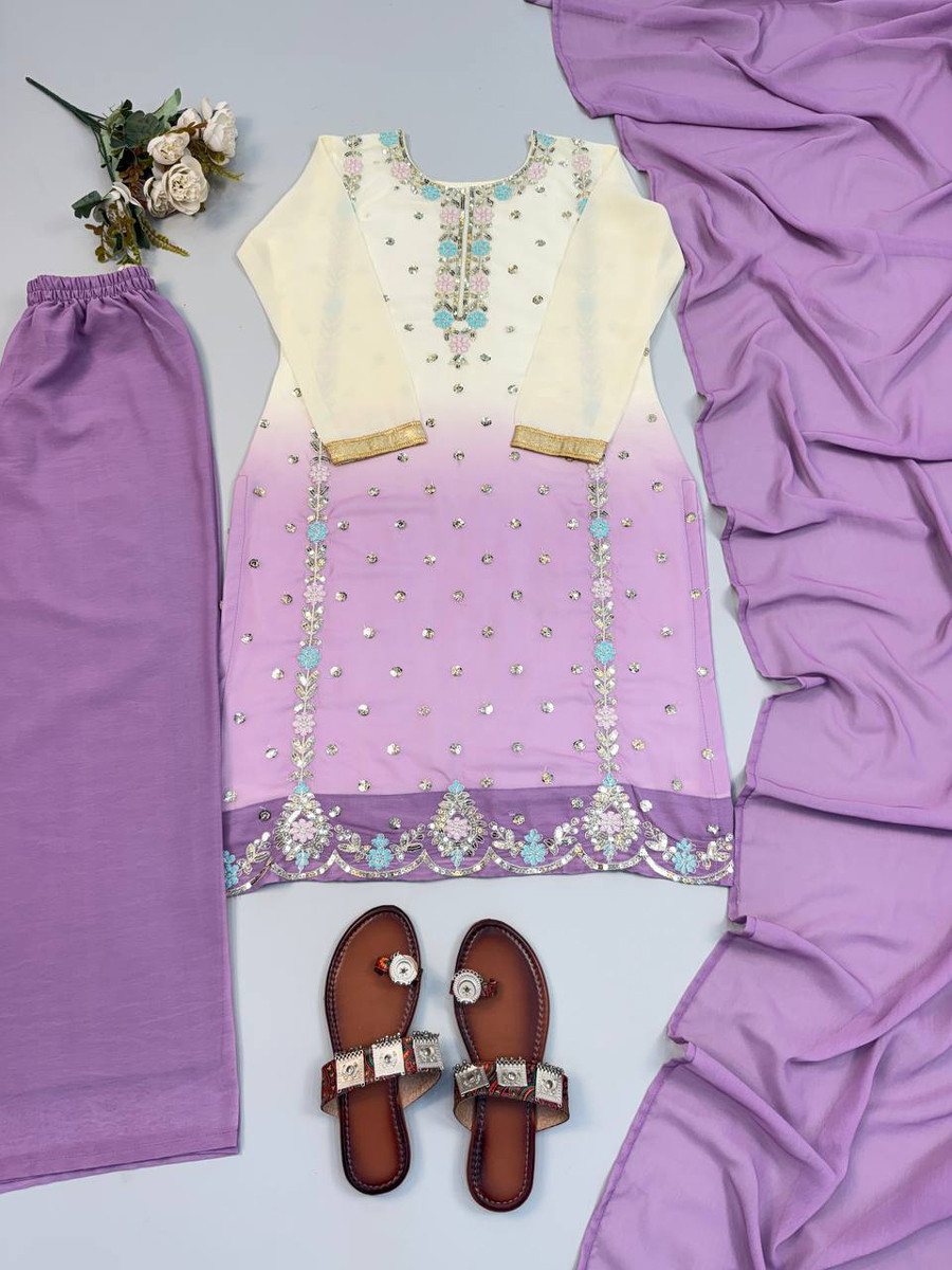 Multi Heavy Faux Georgette Embroidery Sequins Wedding Party Festival Casual Ready Palazzo Pant Salwar Kameez