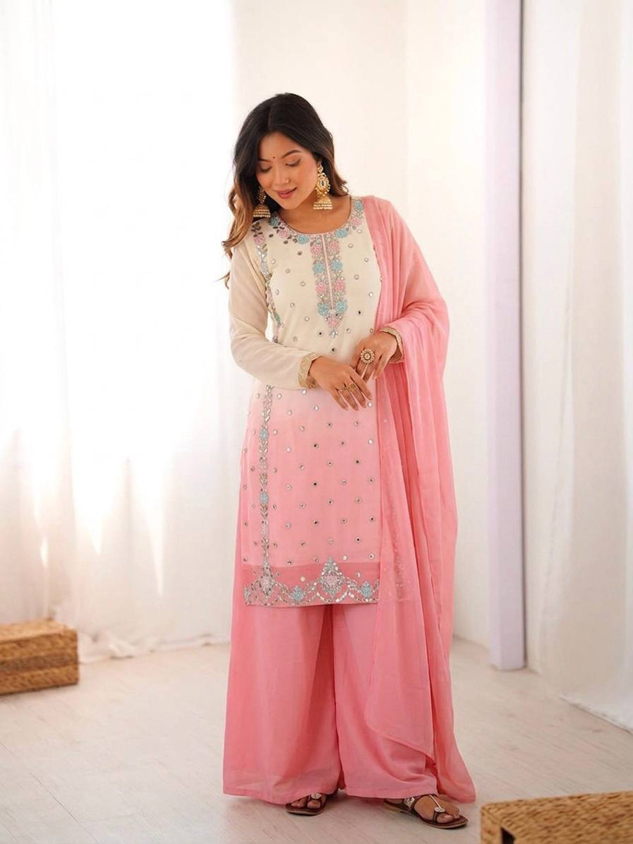 Multi Heavy Faux Georgette Embroidery Sequins Wedding Party Festival Casual Ready Palazzo Pant Salwar Kameez