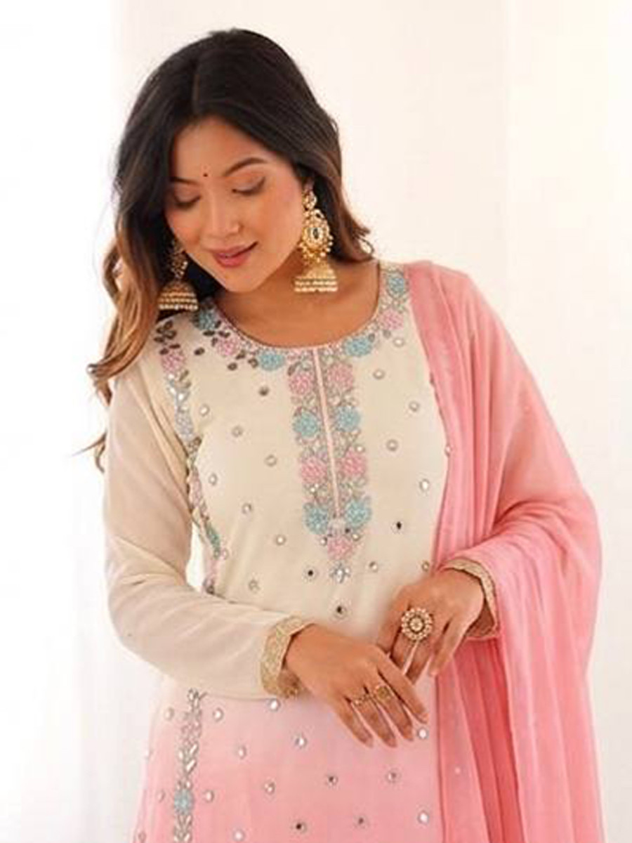 Multi Heavy Faux Georgette Embroidery Sequins Wedding Party Festival Casual Ready Palazzo Pant Salwar Kameez