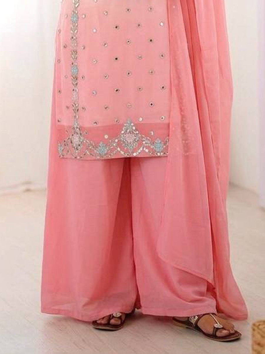 Multi Heavy Faux Georgette Embroidery Sequins Wedding Party Festival Casual Ready Palazzo Pant Salwar Kameez