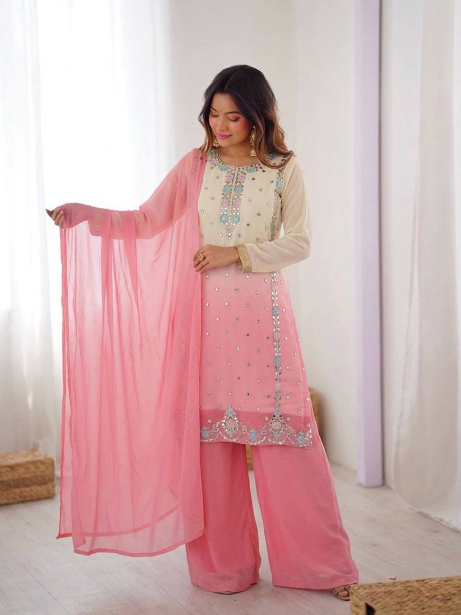 Multi Heavy Faux Georgette Embroidery Sequins Wedding Party Festival Casual Ready Palazzo Pant Salwar Kameez