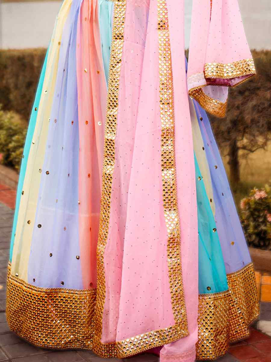 Multi Heavy Faux Georgette Embroidered Bridal Wedding Reception Festival Heavy Border Lehenga Choli