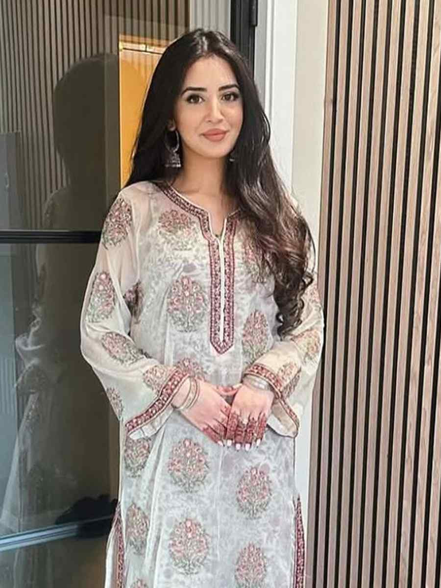 Multi Heavy Faux Georgette Embroidered Festival Casual Ready Palazzo Pant Salwar Kameez