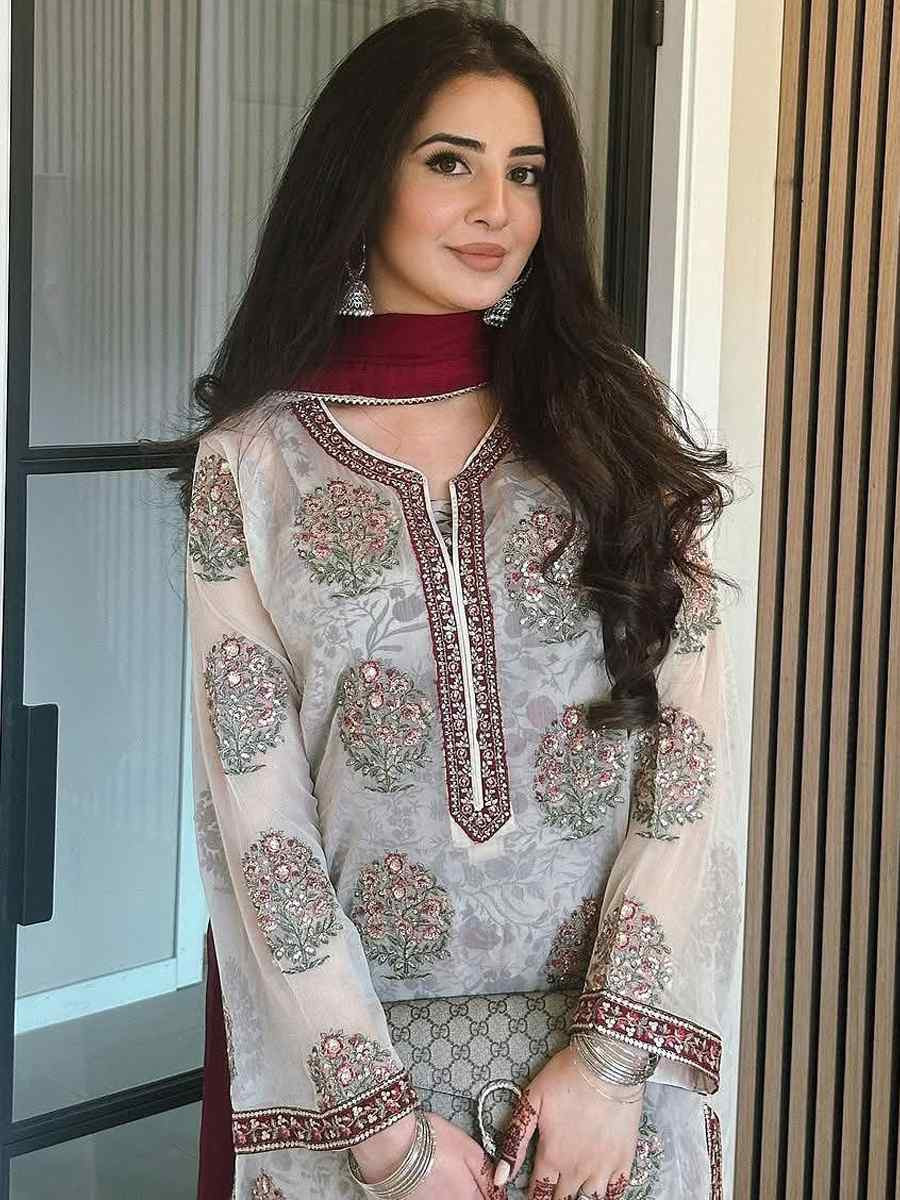 Multi Heavy Faux Georgette Embroidered Festival Casual Ready Palazzo Pant Salwar Kameez