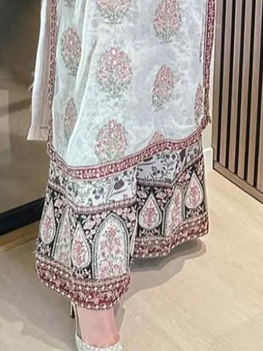 Multi Heavy Faux Georgette Embroidered Festival Casual Ready Palazzo Pant Salwar Kameez