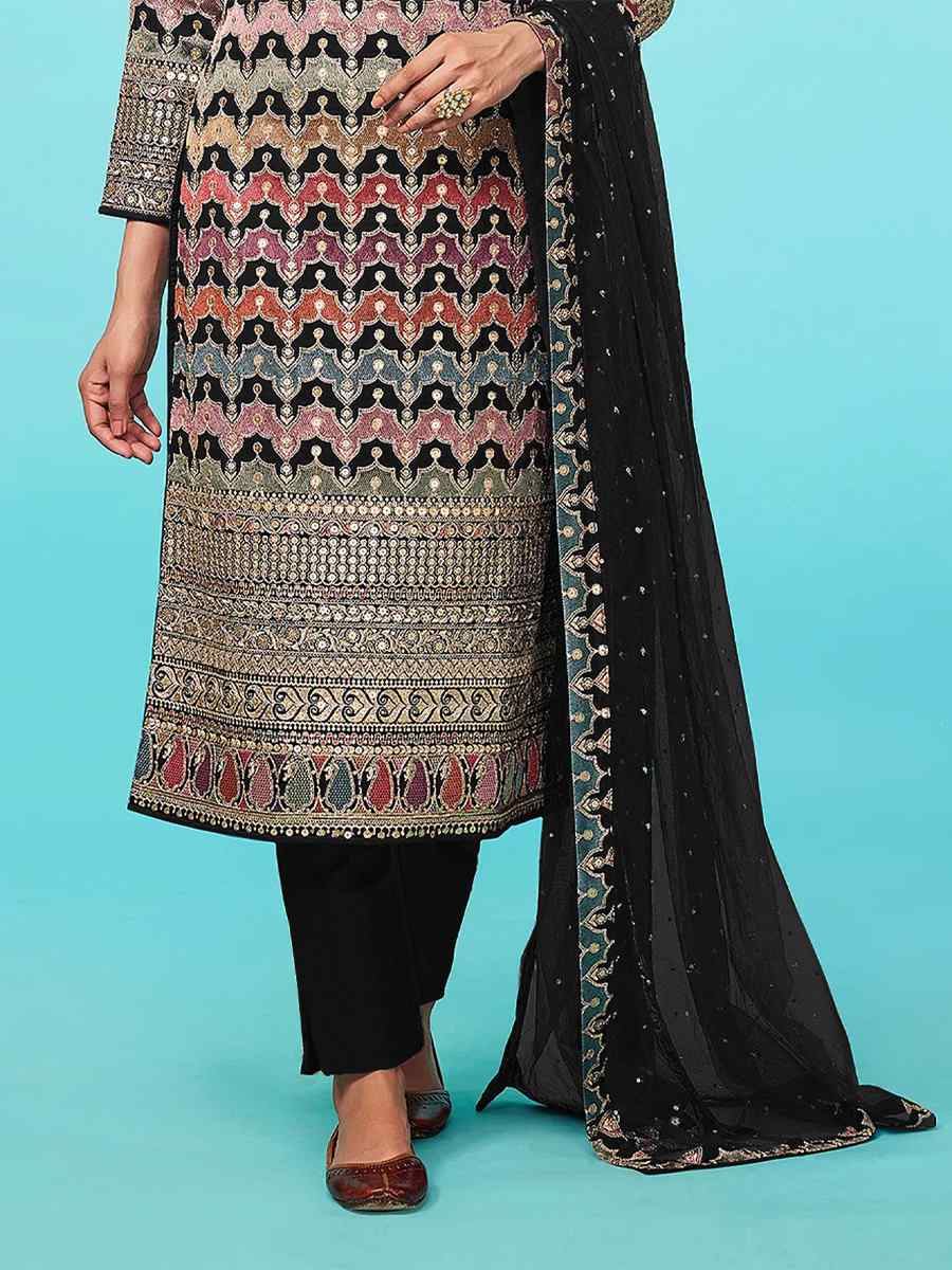 Multi Heavy Faux Georgette Embroidered Festival Party Pant Salwar Kameez