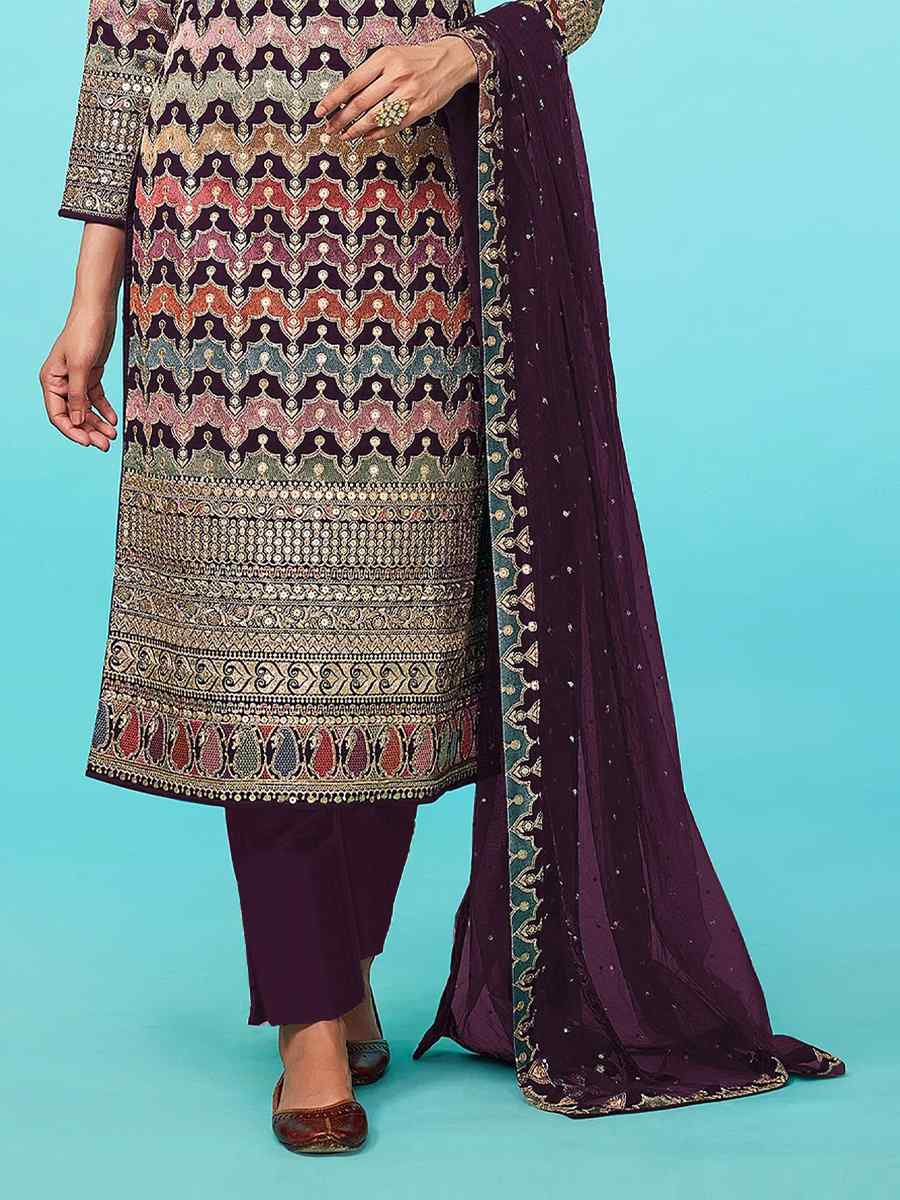 Multi Heavy Faux Georgette Embroidered Festival Party Pant Salwar Kameez