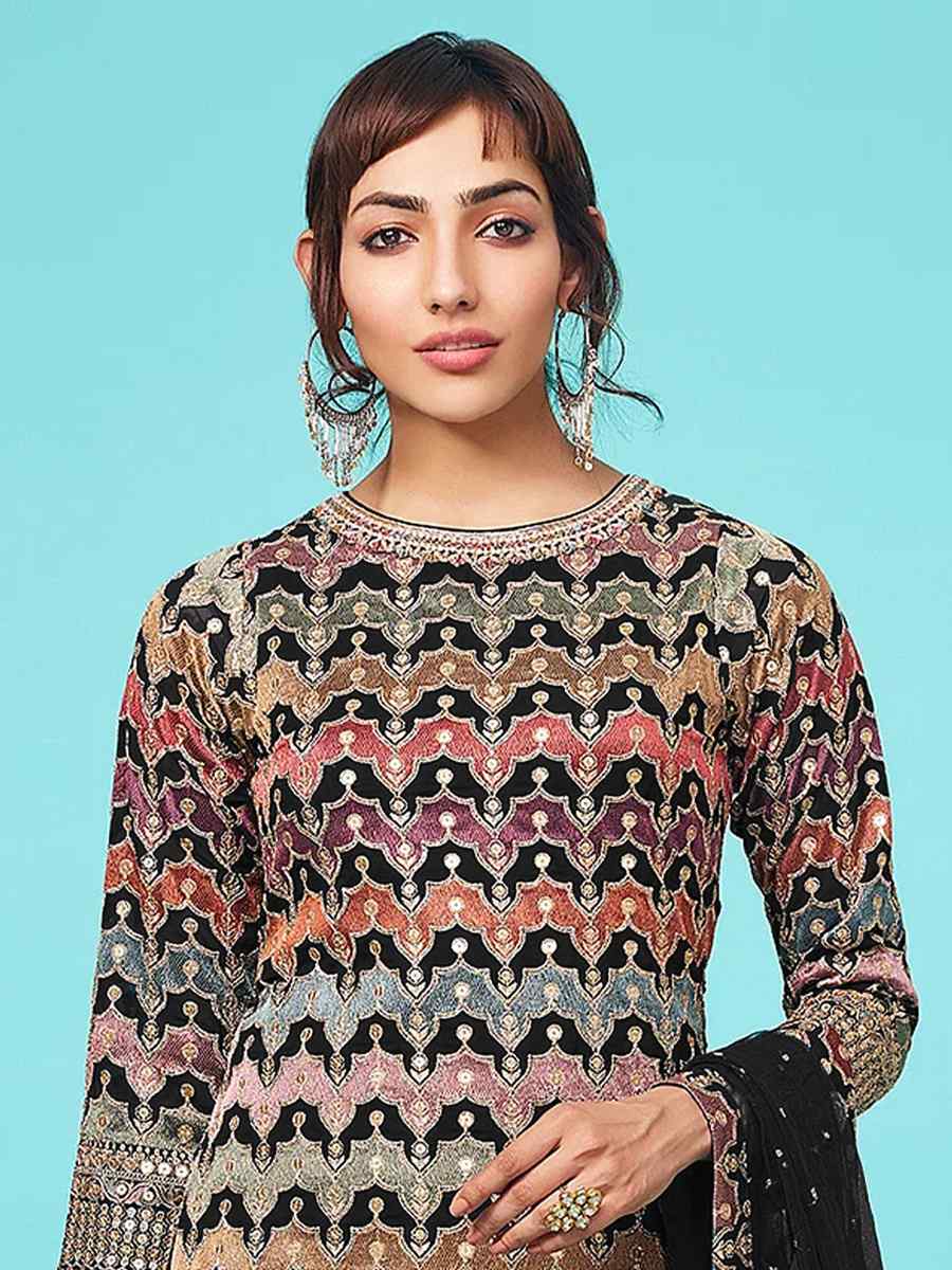 Multi Heavy Faux Georgette Embroidered Festival Party Pant Salwar Kameez