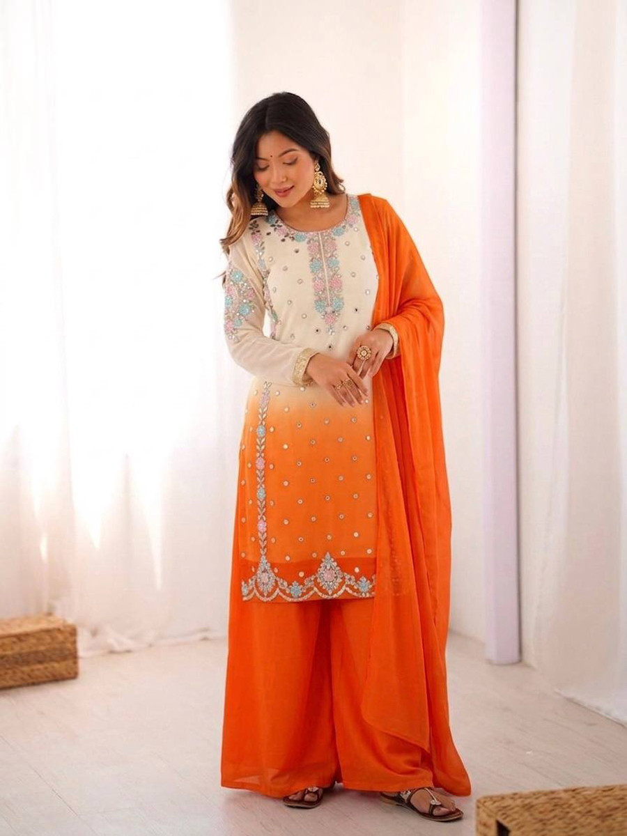 Multi Heavy Faux Georgette Embroidery Sequins Wedding Party Festival Casual Ready Palazzo Pant Salwar Kameez