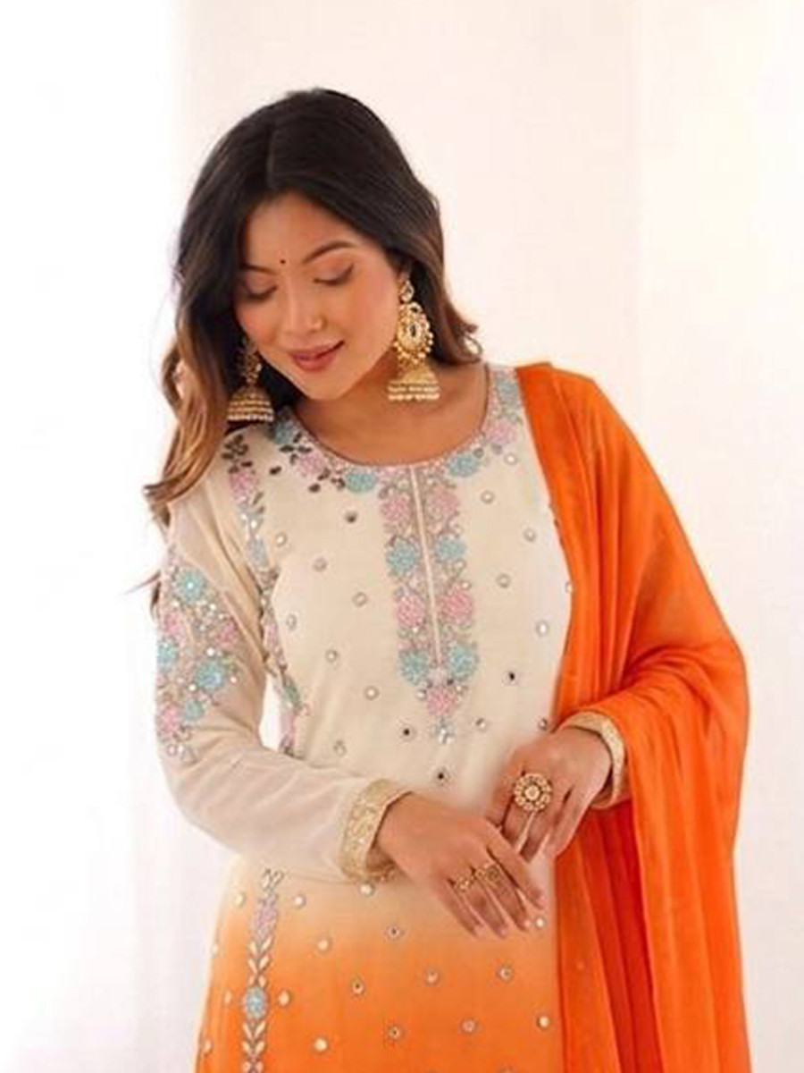 Multi Heavy Faux Georgette Embroidery Sequins Wedding Party Festival Casual Ready Palazzo Pant Salwar Kameez