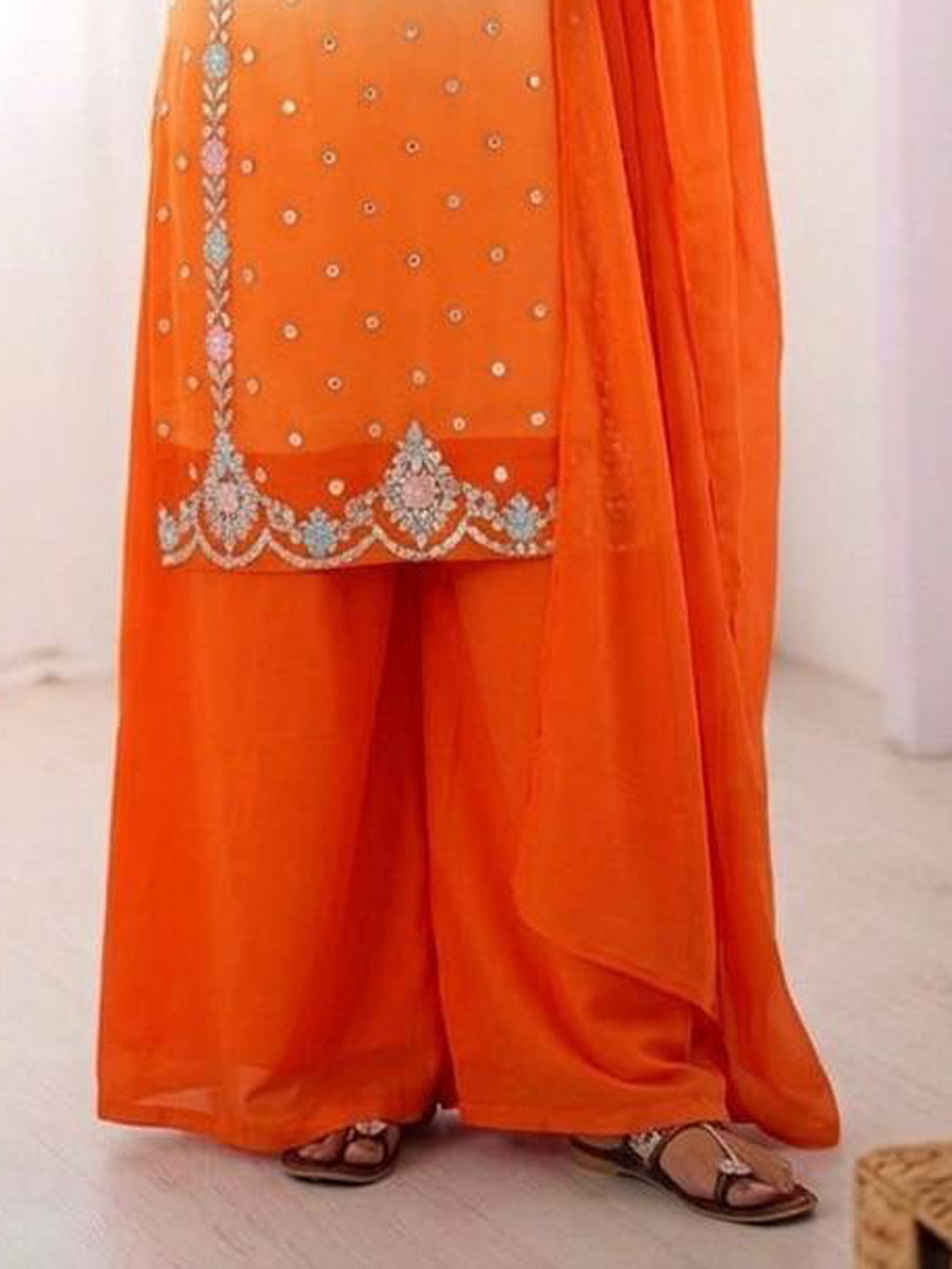 Multi Heavy Faux Georgette Embroidery Sequins Wedding Party Festival Casual Ready Palazzo Pant Salwar Kameez