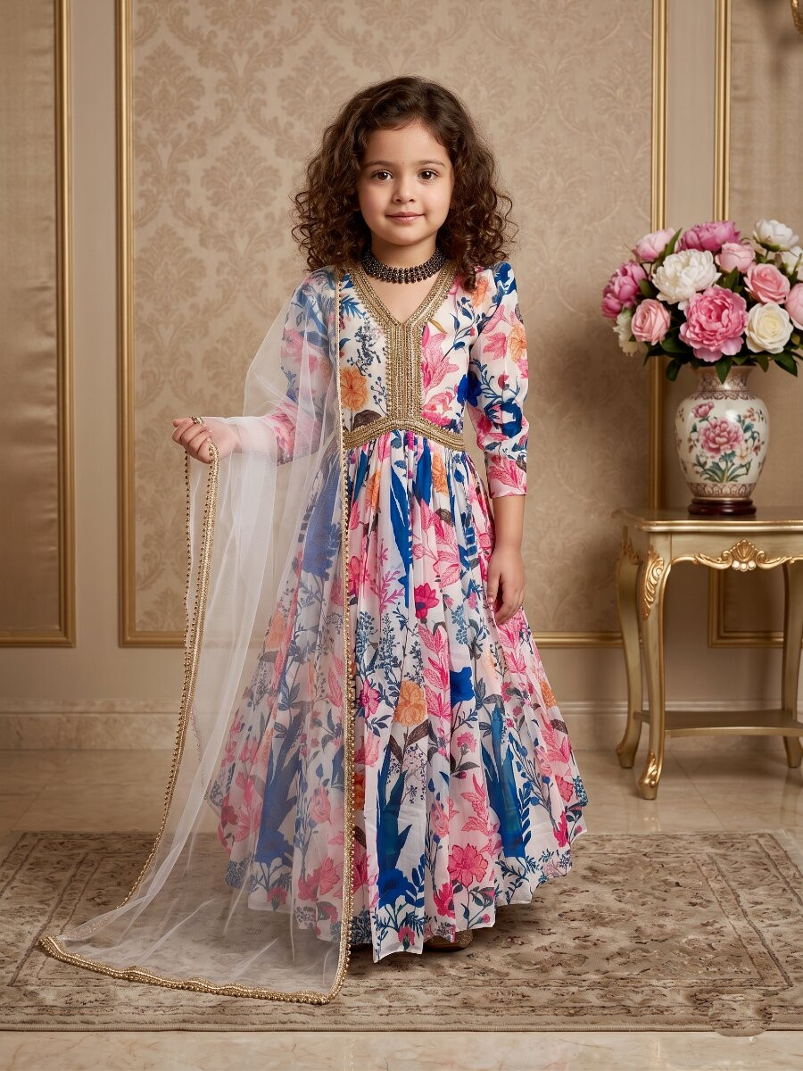 Multi Heavy Fox Georgette Printed Ethnic Casual Festival Party Wedding Gown